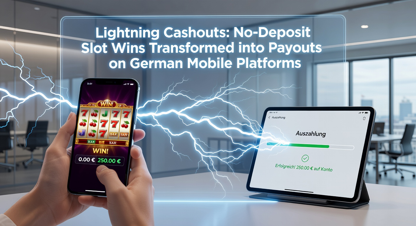 Detaillierte Grafik eines Lightning-Cashout-Prozesses auf einem deutschen Smartphone, mit Schritten von Slot-Gewinn bis Banküberweisung und Zeitstempel unter 5 Minuten